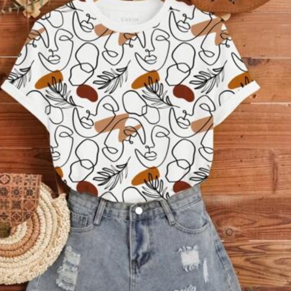🛍️4 For $15🛍️SHEIN Brown and Black Graphic Polo T-Shirt - Picture 1 of 5
